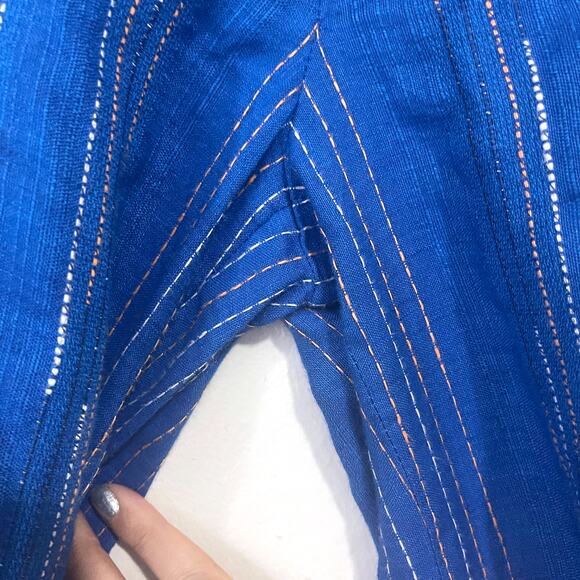 AMUR Leah Striped Linen Side Tie Stright Leg Pant in Blue Size 6 - Picture 8 of 16
